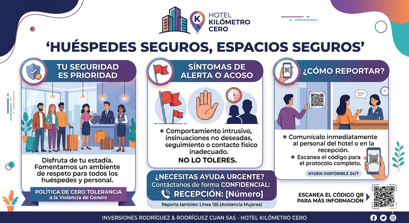 Campaña Huéspedes seguros, espacios seguros: tu seguridad es prioridad, síntomas de alerta o acoso y cómo reportar